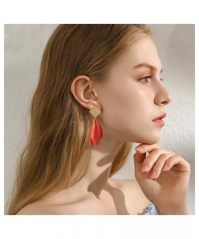 Rose Petal Dangle Earrings for Women Girls Acrylic Flower Petal Tassel Earrings Drop Statement Floral Tassel Earrings Orange-...