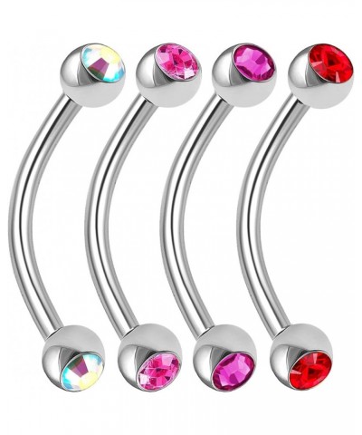 4Pcs 16g 12mm Surgical Steel Piercing Barbell Curved Crystal Rook Daith Lip Cartilage Labret Bridge Conch Pick Color Aurora B...