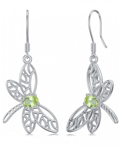 Dragonfly Dangle Earrings for Women 925 Sterling Silver Genuine Peridot Earrings August Birthstone Dangle Earrings Jewelry Gi...