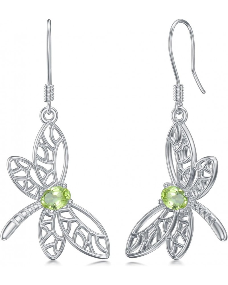 Dragonfly Dangle Earrings for Women 925 Sterling Silver Genuine Peridot Earrings August Birthstone Dangle Earrings Jewelry Gi...