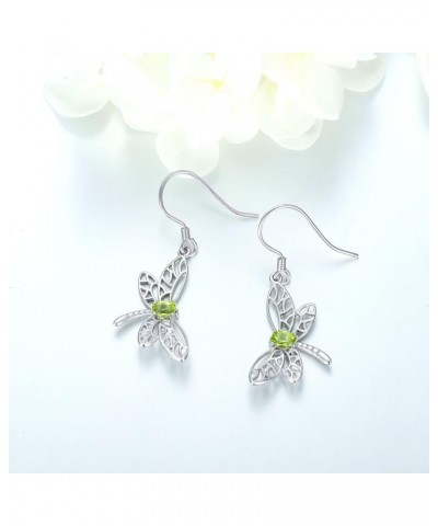 Dragonfly Dangle Earrings for Women 925 Sterling Silver Genuine Peridot Earrings August Birthstone Dangle Earrings Jewelry Gi...