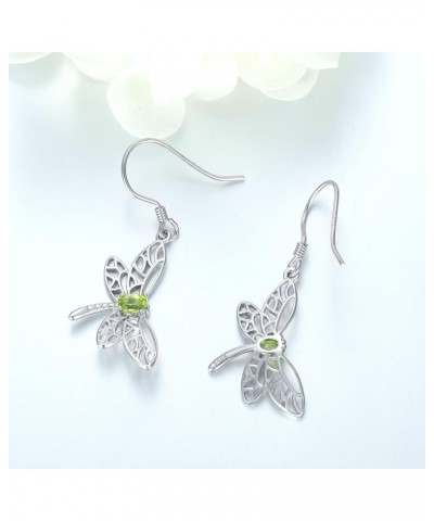 Dragonfly Dangle Earrings for Women 925 Sterling Silver Genuine Peridot Earrings August Birthstone Dangle Earrings Jewelry Gi...