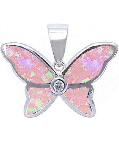 Simulated Opal Cubic Zirconia Butterfly Pendant Sterling Silver (Comes in Colors) Pink $10.57 Necklaces