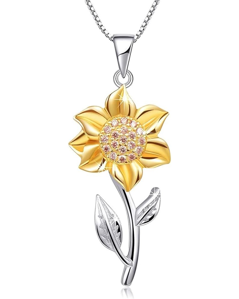 Sunflower Necklace for Women 925 Sterling Silver Sunflower Pendant Necklace Bracelet Anklet 18K Gold Plated CZ Sunflower Jewe...