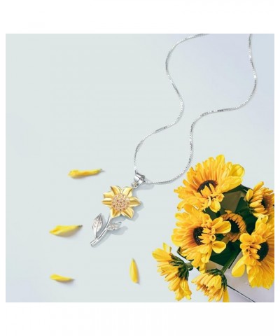 Sunflower Necklace for Women 925 Sterling Silver Sunflower Pendant Necklace Bracelet Anklet 18K Gold Plated CZ Sunflower Jewe...