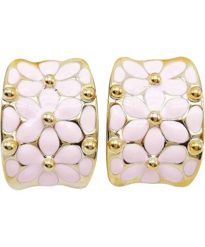 18k Gold Plated Square Rainbow Colorful Enamel Leaves Flower Omega Back Earrings Light Pink $9.68 Earrings