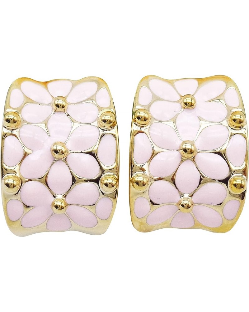 18k Gold Plated Square Rainbow Colorful Enamel Leaves Flower Omega Back Earrings Light Pink $9.68 Earrings