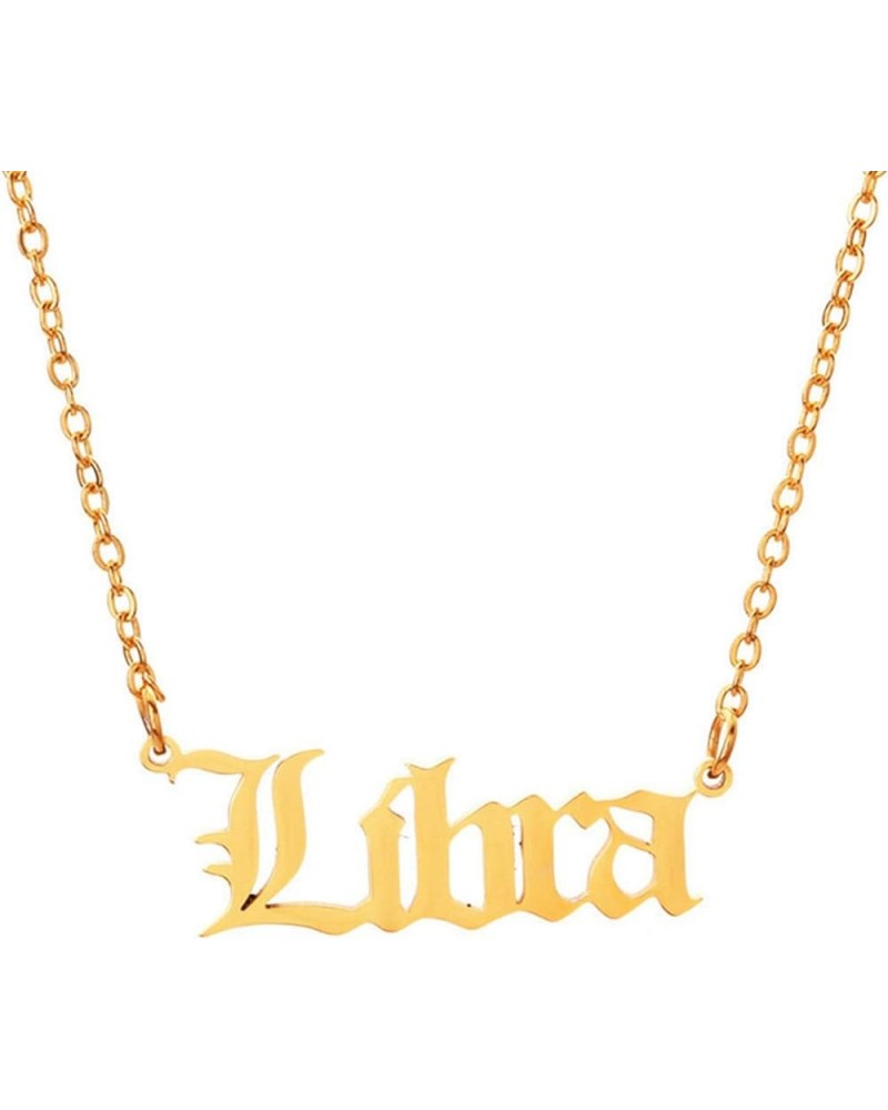 Old English Zodiac Necklace for Women Gold Stainless Steel Horoscope Necklace for Girls Libra $5.82 Necklaces