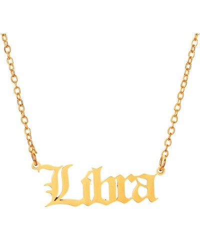 Old English Zodiac Necklace for Women Gold Stainless Steel Horoscope Necklace for Girls Libra $5.82 Necklaces