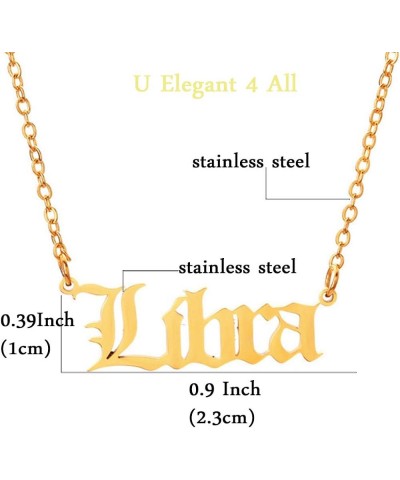 Old English Zodiac Necklace for Women Gold Stainless Steel Horoscope Necklace for Girls Libra $5.82 Necklaces