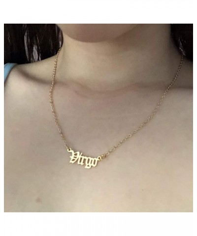 Old English Zodiac Necklace for Women Gold Stainless Steel Horoscope Necklace for Girls Libra $5.82 Necklaces