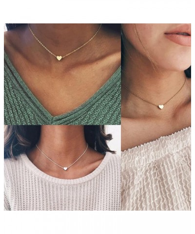 Gold Plated Non Tarnish Stainless Steel Necklace Dainty Heart Pendant Choker for Women Silver $7.00 Necklaces