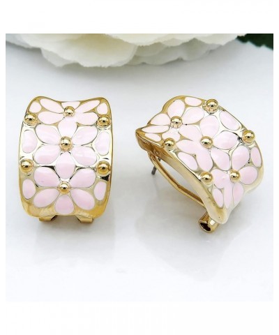 18k Gold Plated Square Rainbow Colorful Enamel Leaves Flower Omega Back Earrings Light Pink $9.68 Earrings