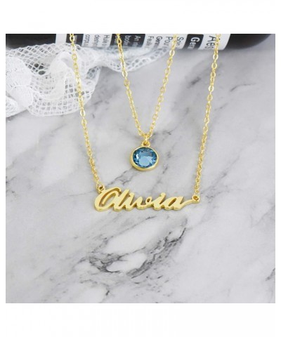 Layered Choker Name Necklace Personalized with Heart and Birthstone Custom Double Nameplate Pendant for Women and Girls 03 De...