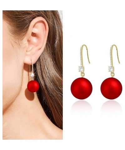 Big Pearls drop dangle Sterling Silver 18k Gold Plated Ear Hook Pearls Earrings for Women Ladies GirlS,Hypoallergenic red,Whi...