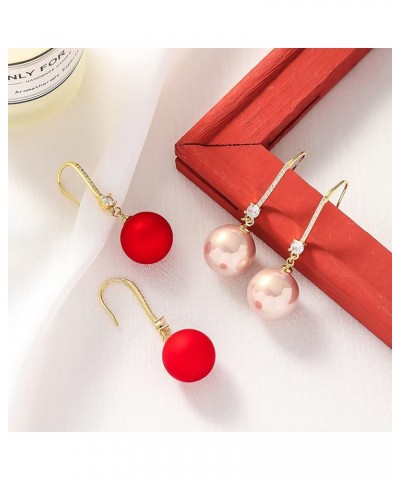 Big Pearls drop dangle Sterling Silver 18k Gold Plated Ear Hook Pearls Earrings for Women Ladies GirlS,Hypoallergenic red,Whi...