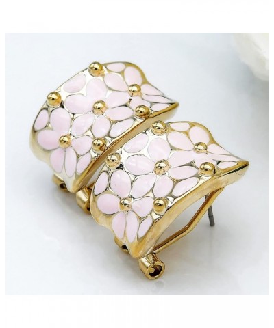 18k Gold Plated Square Rainbow Colorful Enamel Leaves Flower Omega Back Earrings Light Pink $9.68 Earrings