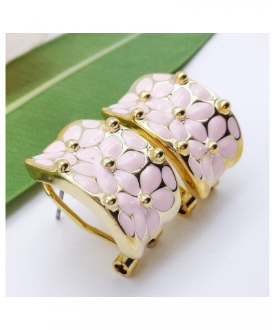 18k Gold Plated Square Rainbow Colorful Enamel Leaves Flower Omega Back Earrings Light Pink $9.68 Earrings