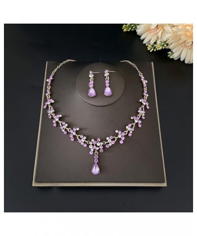 Bridal Wedding Jewelry Sets, Teardrop Pendant Necklace and Drop Earrings, Flower Rhinestone Chain Earrings Set for Women and ...