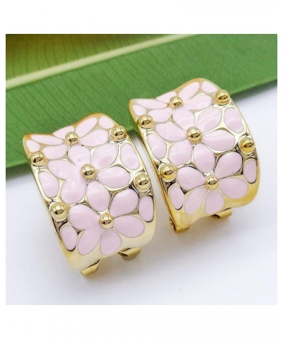 18k Gold Plated Square Rainbow Colorful Enamel Leaves Flower Omega Back Earrings Light Pink $9.68 Earrings