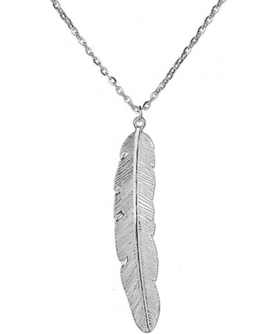 Vintage Simple Feather Pendant Necklaces Womens Long Necklace Colar Jewelry Gifts Silver $5.39 Necklaces