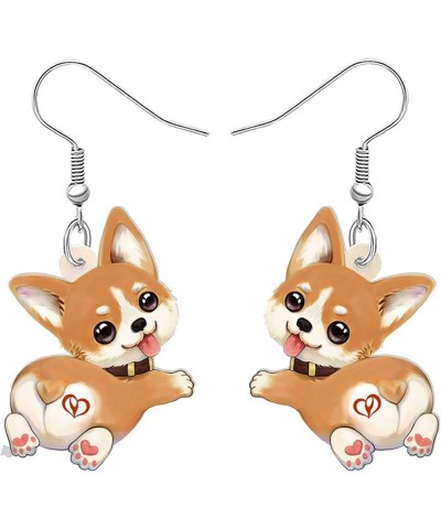 Cute Corgi Dog Earrings Acrylic Dangle Pets Puppy Jewelry Corgi Gifts for Corgi Lovers Women Girls Decor Coffee $6.75 Earrings