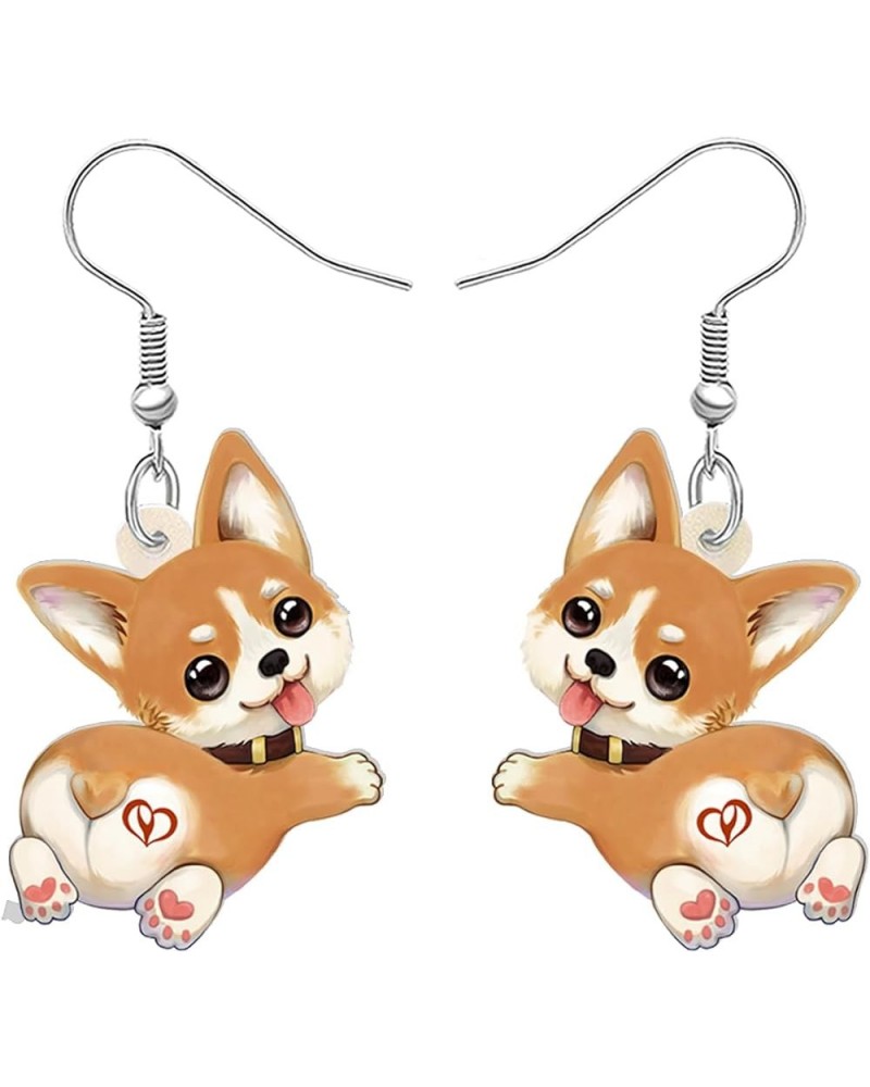 Cute Corgi Dog Earrings Acrylic Dangle Pets Puppy Jewelry Corgi Gifts for Corgi Lovers Women Girls Decor Coffee $6.75 Earrings