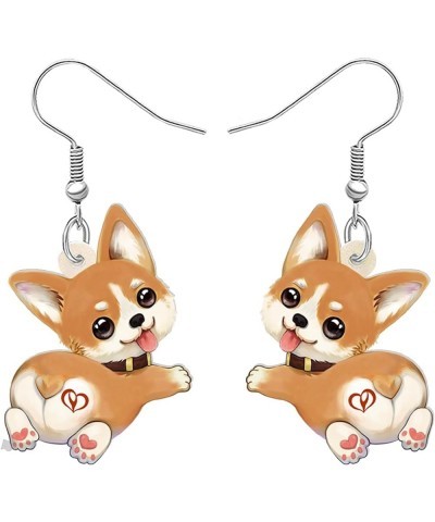 Cute Corgi Dog Earrings Acrylic Dangle Pets Puppy Jewelry Corgi Gifts for Corgi Lovers Women Girls Decor Coffee $6.75 Earrings