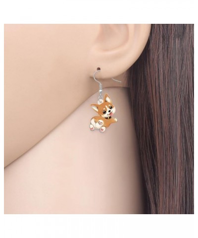 Cute Corgi Dog Earrings Acrylic Dangle Pets Puppy Jewelry Corgi Gifts for Corgi Lovers Women Girls Decor Coffee $6.75 Earrings