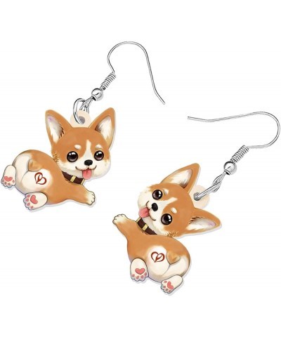 Cute Corgi Dog Earrings Acrylic Dangle Pets Puppy Jewelry Corgi Gifts for Corgi Lovers Women Girls Decor Coffee $6.75 Earrings