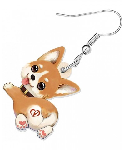 Cute Corgi Dog Earrings Acrylic Dangle Pets Puppy Jewelry Corgi Gifts for Corgi Lovers Women Girls Decor Coffee $6.75 Earrings