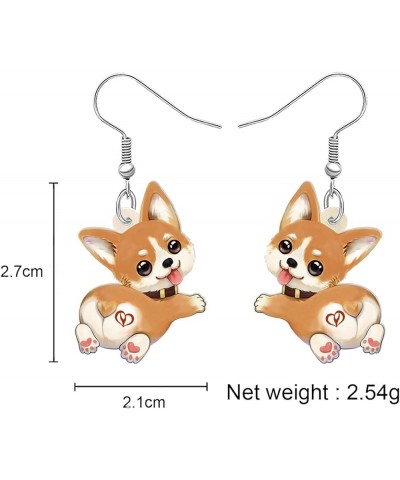 Cute Corgi Dog Earrings Acrylic Dangle Pets Puppy Jewelry Corgi Gifts for Corgi Lovers Women Girls Decor Coffee $6.75 Earrings