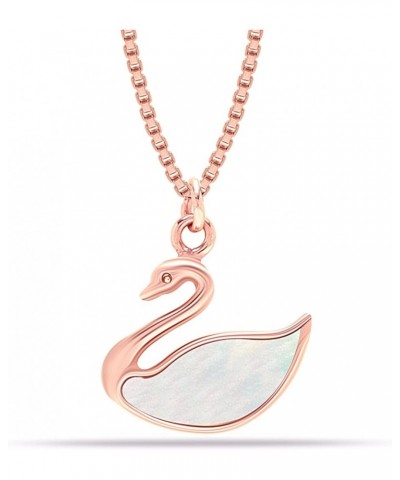 925 Sterling Silver 14K Gold-Plated Antique Mother of Pearl Pendant Necklace for Women Teen MOP Swan $10.14 Necklaces