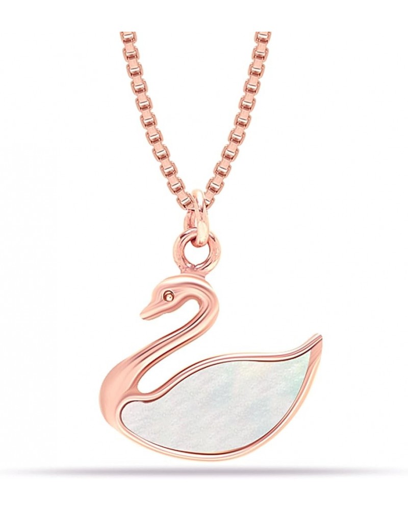 925 Sterling Silver 14K Gold-Plated Antique Mother of Pearl Pendant Necklace for Women Teen MOP Swan $10.14 Necklaces