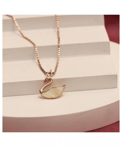 925 Sterling Silver 14K Gold-Plated Antique Mother of Pearl Pendant Necklace for Women Teen MOP Swan $10.14 Necklaces