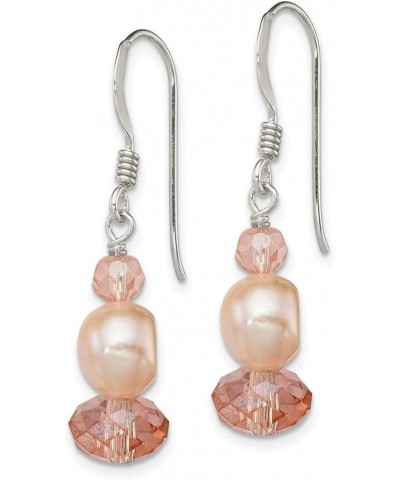 925 Sterling Silver Peach Crystals Pink Freshwater Cultured Pearl Drop Dangle Earrings $30.61 Earrings