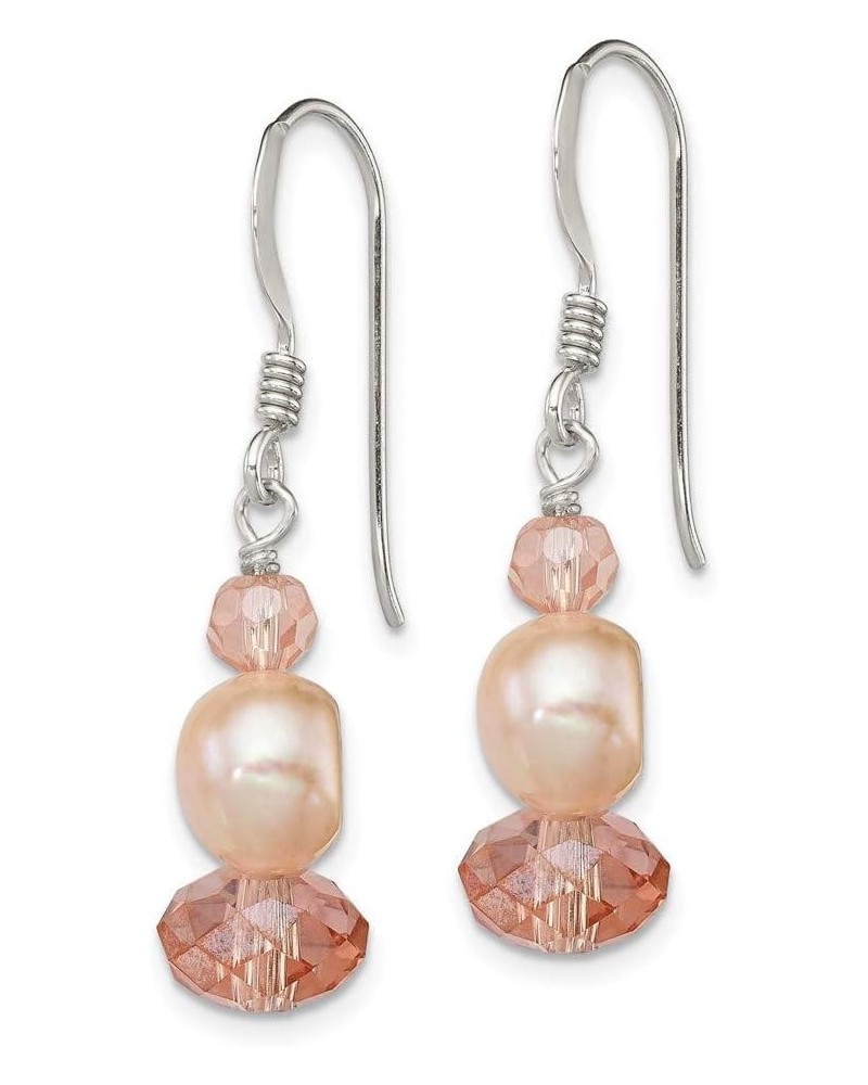 925 Sterling Silver Peach Crystals Pink Freshwater Cultured Pearl Drop Dangle Earrings $30.61 Earrings