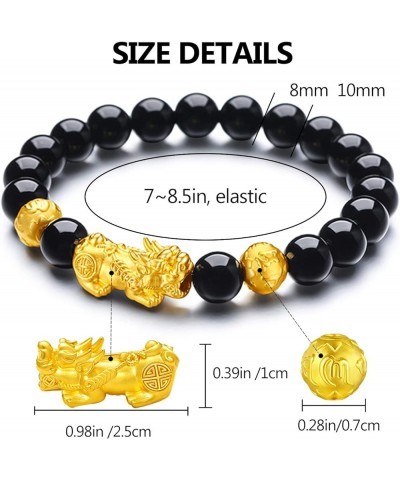 Feng Shui Pixiu Good Luck Bracelets for Men Women Natural Gemstone Healing Energy Obsidian Pi Yao Dragon Charm Beaded Bracele...