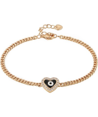 14K Rose Gold Plated Evil Eye Bracelet for Women Girls Love Heart Mal De Ojo Turkish Eye Beads Luck Protection Bracelet Adjus...