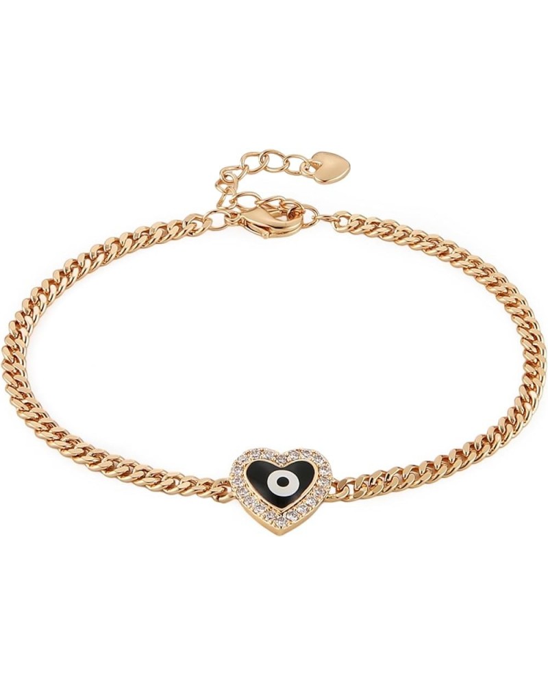 14K Rose Gold Plated Evil Eye Bracelet for Women Girls Love Heart Mal De Ojo Turkish Eye Beads Luck Protection Bracelet Adjus...