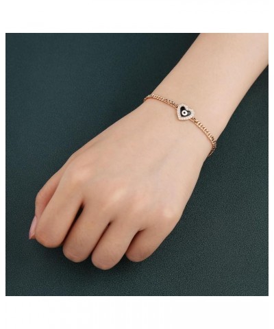 14K Rose Gold Plated Evil Eye Bracelet for Women Girls Love Heart Mal De Ojo Turkish Eye Beads Luck Protection Bracelet Adjus...