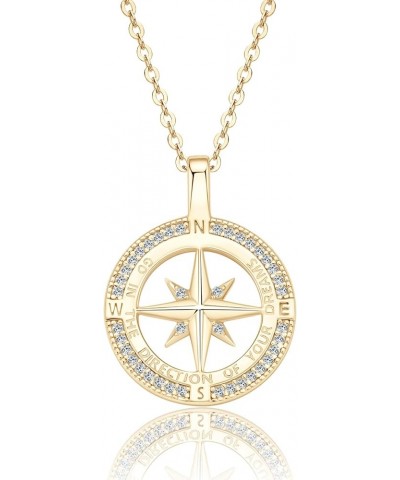 Compass Necklace for Women Girls, 925 Sterling Silver with 18K White Gold/ Gold Plating Compass Pendant Jewelry Cubic Zirconi...