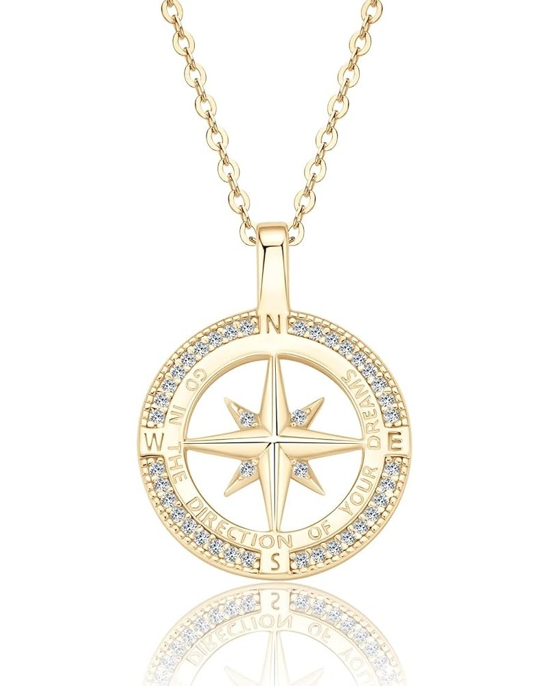 Compass Necklace for Women Girls, 925 Sterling Silver with 18K White Gold/ Gold Plating Compass Pendant Jewelry Cubic Zirconi...