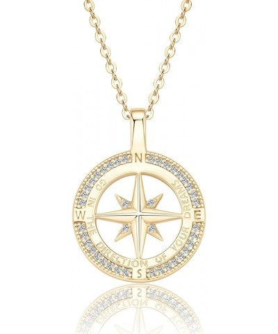 Compass Necklace for Women Girls, 925 Sterling Silver with 18K White Gold/ Gold Plating Compass Pendant Jewelry Cubic Zirconi...