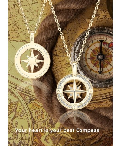 Compass Necklace for Women Girls, 925 Sterling Silver with 18K White Gold/ Gold Plating Compass Pendant Jewelry Cubic Zirconi...