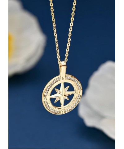 Compass Necklace for Women Girls, 925 Sterling Silver with 18K White Gold/ Gold Plating Compass Pendant Jewelry Cubic Zirconi...