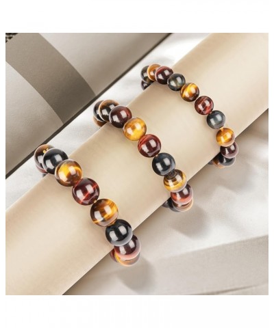 10mm/12mm Natural Gemstone Tiger Eye Stone Bracelet Healing Stretch Yoga Beaded Bracelet Suitable Gift for Men Women 6A Tiger...