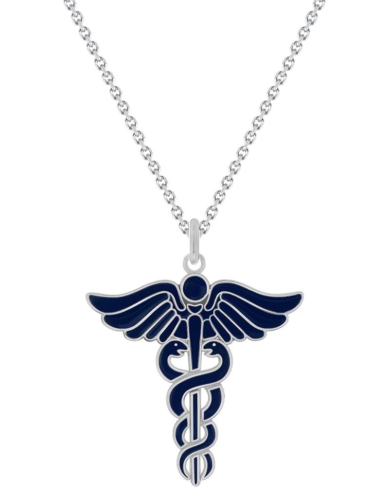 Caduceus Necklace in Sterling Silver, Silver Necklace for Doctor Nurse, Made in America 22" Necklace Blue Enamel $35.50 Neckl...