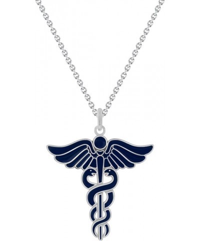 Caduceus Necklace in Sterling Silver, Silver Necklace for Doctor Nurse, Made in America 22" Necklace Blue Enamel $35.50 Neckl...