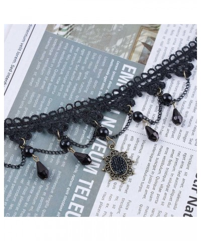 Boho Black Crystal Lace Choker Necklace Tassel Black Teardrop Necklace Choker Gothic Droplet Rhinestone Collar Necklace Retro...